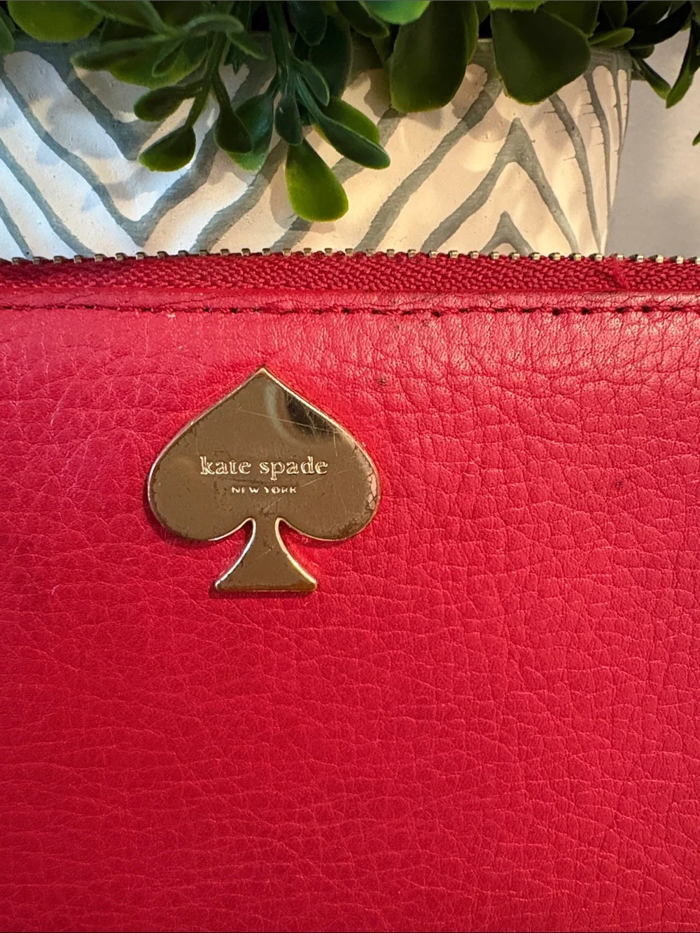 kate spade Red Leather Zip-Around Wallet with Spade Logo